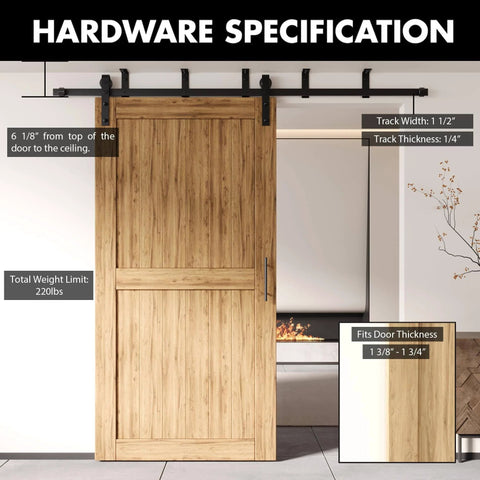 Ceiling Mounted Sliding Barn Door Hardware Kit With Flat Track, No Clearance Limit, Space Saving Room Divider installed