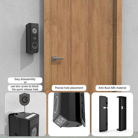 Doorbell Mount For Eufy Security Video Doorbell E340 0 To 35 Degree Adjustable Corner Mount With Tamper Resistant Torx Screws, installed on wooden door.