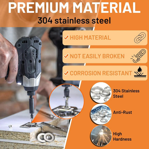 108 Piece Stainless Steel Flat Washer Set For Bolts, 18 Sizes M3 To M12, Pro Grade Industrial Assortment, Rustproof 304 Washers