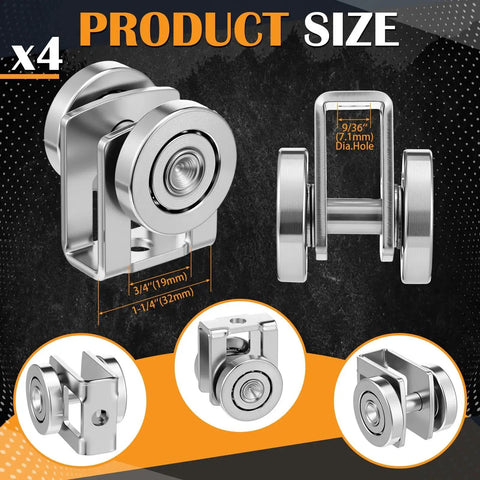 Four Pack Light Duty Two Wheel Trolley Assembly for 1-5/8 Inch Strut Channel, Zinc Plated Bearings, M6 Mount, 1000 lb Capacity