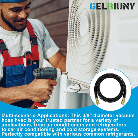 3/8 inch vacuum charging hose, black with brass fittings, 5 ft for HVAC/refrigeration (Gelriuny)