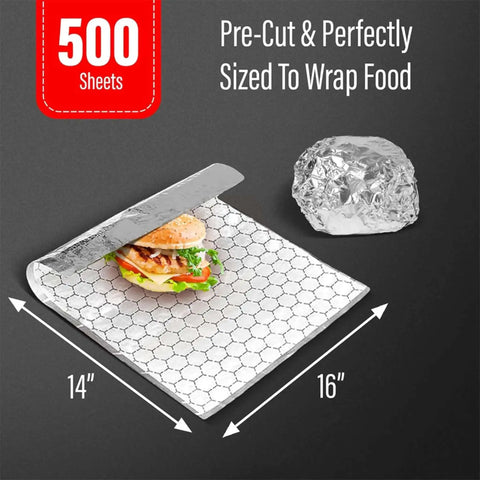 14 By 16 Inch Aluminum Foil Sandwich Wrap Sheets 100 Pack Heat Resistant Insulation Paper For Sandwiches Burritos And BBQ