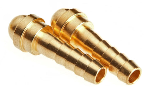 Hose Repair Kit for Oxygen and Acetylene Quarter Inch Barbed Nipples Ferrules showing brass barbed nipples for low-pressure gas service.