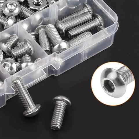 65 Piece Socket Cap Screws Set In Five Sizes 1/4-20 X 3/8 Inch 1/2 Inch 5/8 Inch 3/4 Inch And 1 Inch 304 Stainless Steel Button Head UNC Thread Great for DIY Projects Home Repairs Automotive and Machinery HELIFOUNER in plastic case