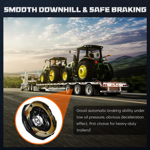 Electric trailer brake assembly 12x2 in pair for heavy-duty trailer axles, right and left; black housing with bronze components.