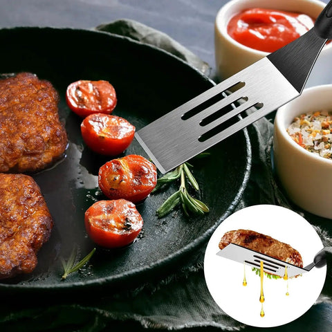 Set Of Four Mini Metal Spatulas For Kitchen Use Including Slotted And Solid Spatulas Handy For Serving And Turning Pancakes