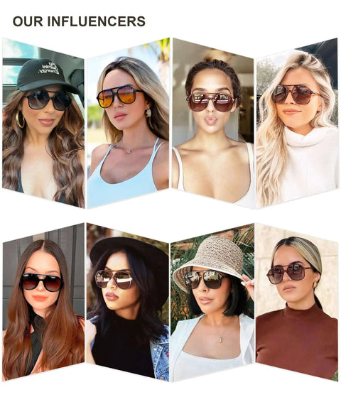 Group of influencers wearing Dope Retro Polarized Aviator Sunglasses For Men And Women Classic 70s 80s Vintage Square Aviators.