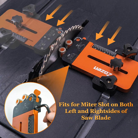 2 In 1 Woodworking Jig With Feather Boards For Table Saw Guide That Reduces Kickback, installed in saw, view of miter slot fit