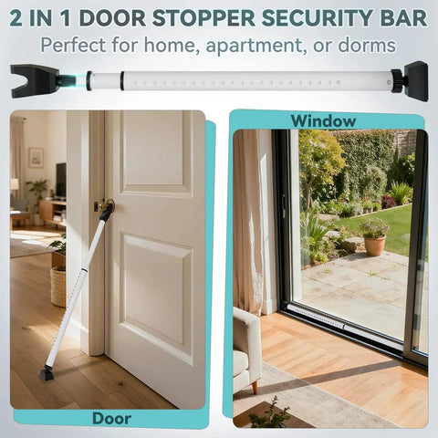 Adjustable Sliding Door Security Bar 25-45 Inches Heavy Duty Rust Resistant Steel No Tool Installation White 1 Pack used on door and window