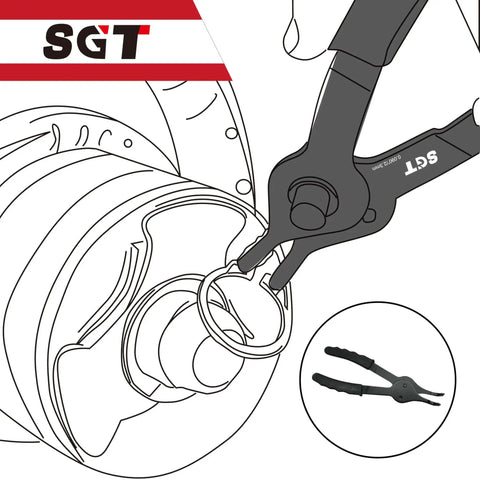 Diagram of Heavy Duty Snap Ring Pliers Set Pro Grade With 10 Piece Internal And External Circlip Pliers on circular part.