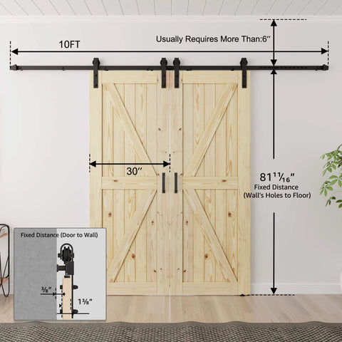 Double Sliding Barn Door 30x80 With 10 Ft Hardware Kit Included Unfinished Solid Spruce Wood Easy Assembly For DIY Home front view