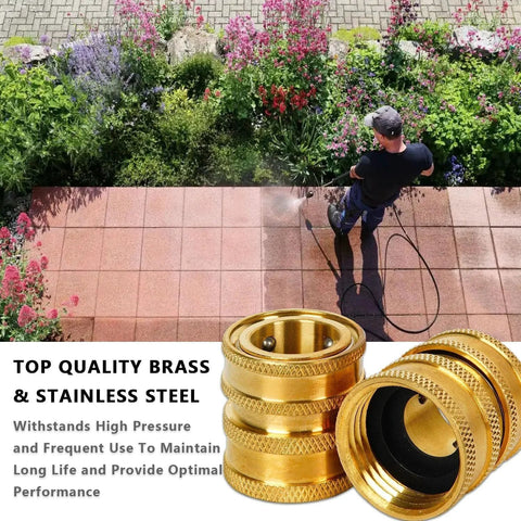Pressure Washer Quick Connect Kit M22 To Three Eighth Inch And Three Quarter Inch And One Half Inch Brass Fittings Swivel Adapters Set For Everyday Home And Pro Use Mingou, shown in use washing a patio.