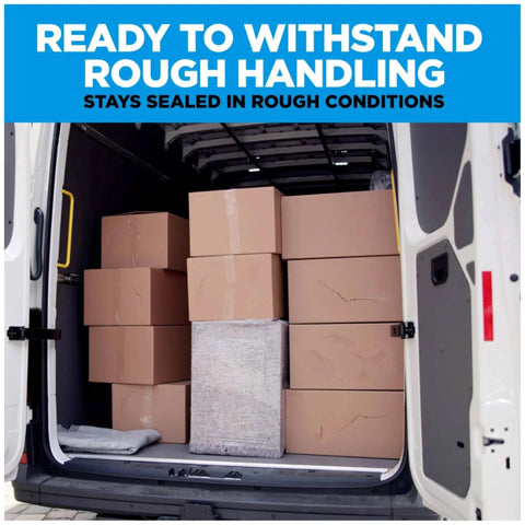 Packed van with boxes secured using Scotch Heavy Duty Shipping Packing Tape With Dispenser, Clear 1.88 In X 27.7 Yd, 1 Roll.