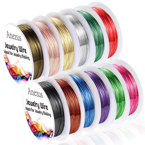 12 Rolls Tarnish Resistant Jewelry Wire Set For Beading And Jewelry Making In 12 Colors including Silver Gold and more, displayed in individual spools.