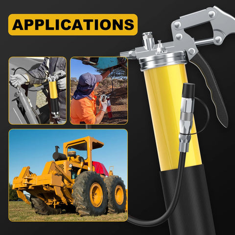 Fantictas grease gun kit: yellow 8000 PSI pistol-grip grease gun with 18-inch hose and fittings