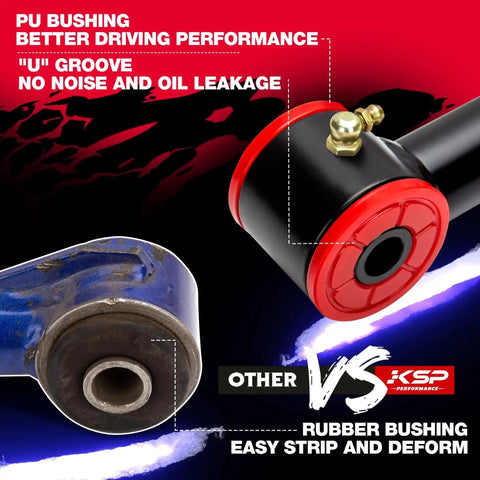 Comparison of PU bushing with 'U' groove vs rubber bushing for 2-4 Inch Upper Control Arms For Ford F-150 2004-2020 Lift Kit
