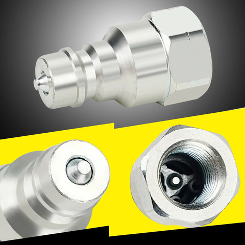 ANCIMOON 1/4'' Ag ISO 5675 hydraulic quick-connect coupler with dust caps, silver metal
