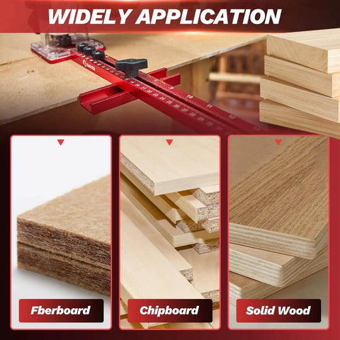 Pro Grade 4 In 1 Router Milling Groove Bracket for woodworking on various types of wood, including fiberboard, chipboard, and solid wood.