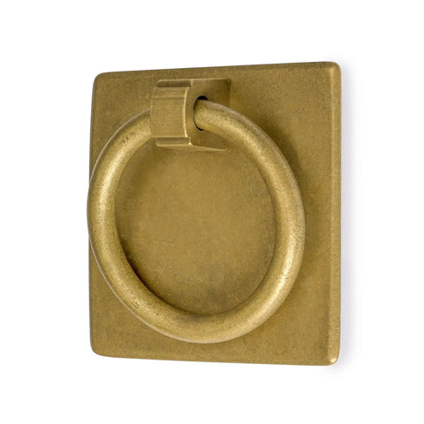 Front view of Ring Plate Pulls Set Of 2 In Solid Brass For Cabinets And Furniture 2.36 Inches Wide, 2.36 Inches High.