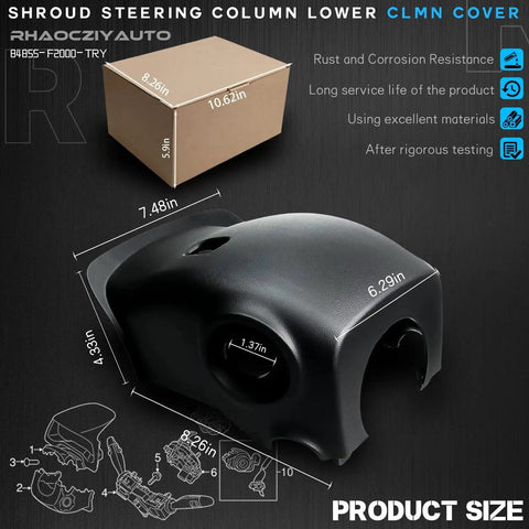 Lower Steering Column Ignition Shroud With Keyhole For Elantra 2017 2020 shown with dimensions and packaging