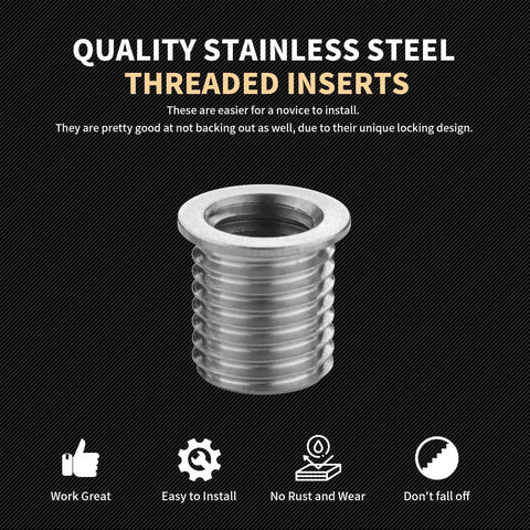 M8x1.25 Thread Repair Kit With 11.7mm Stainless Inserts, single stainless steel threaded insert close-up