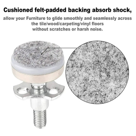 Heavy Duty Adjustable Furniture Leveling Feet with cushioned felt padding for tables, chairs, cabinets, and sofas, close-up view.
