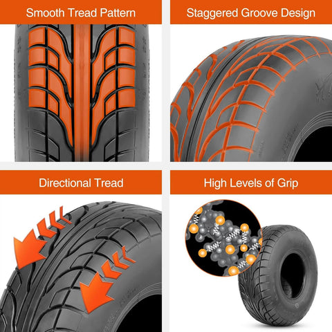 Go Kart Street Tires 145/70-6 Tubeless 4 Ply For Mini Bikes And ATVs, highlighting tread patterns and grip levels