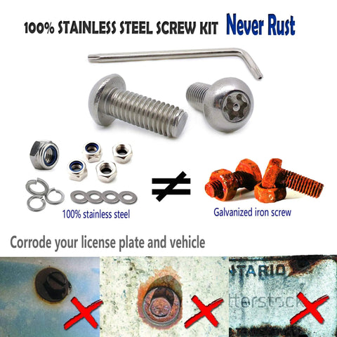 Anti Theft Stainless Steel License Plate Screws Set for Cars and Trucks, tamper resistant design with included hex key and washers