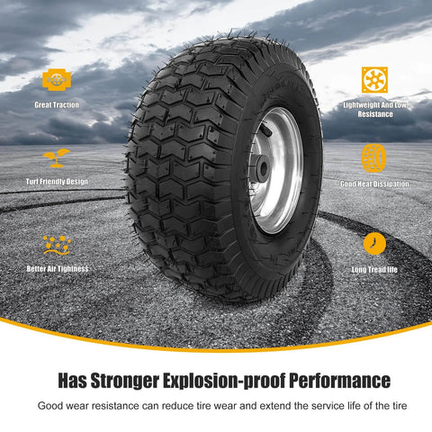 Heavy Duty Replacement 15x6.00-6 Lawn Mower Tires 2 Pack With Rubber Wheel And Bearing Bore 3/4 Inch, Fits Most Riding Mowers