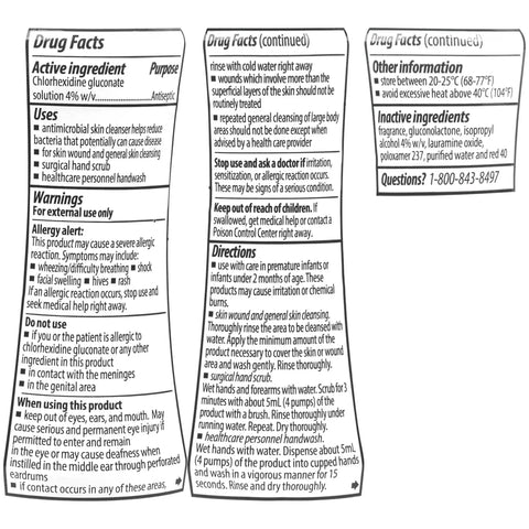 Drug facts label for Antimicrobial And Antiseptic Skin Cleanser With 4 Percent CHG 8 Oz Foaming Pump Bottle