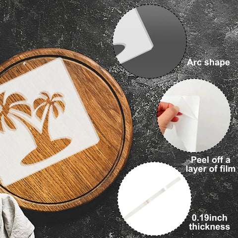 Palm Tree Router Templates, Clear Acrylic Inlay Template for Woodworking, 5mm Thick Decorative Router Jig on wooden surface