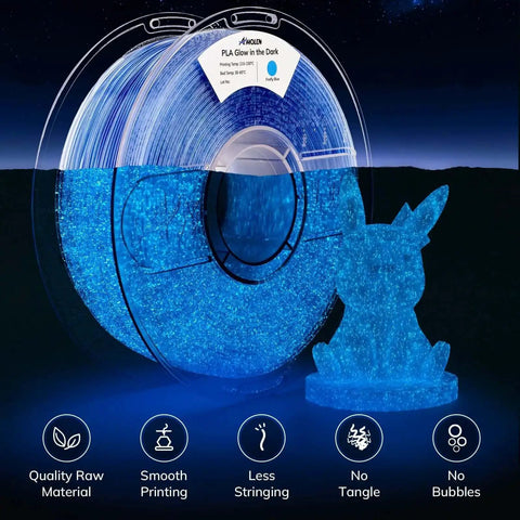 Glow In The Dark Shiny Firefly Blue 1.75Mm PLA Filament For 3D Printing, 1Kg Spool, Dimensional Accuracy 0.02 Mm