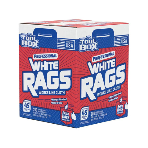 Professional White Rags Center Pull Box 200 Sheets 11 X 10 Inches Made In USA Ultra Absorbent For Painting, Cleaning, Auto Work, And DIY Projects Great For Pros, Contractors, And DIYers On The Go box image