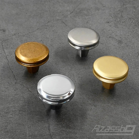 6 Pack Polished Chrome Cabinet Knobs 1-1/4 Inch Round Kitchen Hardware displayed with various finishes on a gray surface