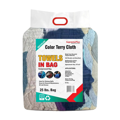 Heavy Duty Recycled Color Terry Cloth Cleaning Rags For Garage And Shop package, 25 lbs bag, multicolor cotton towels