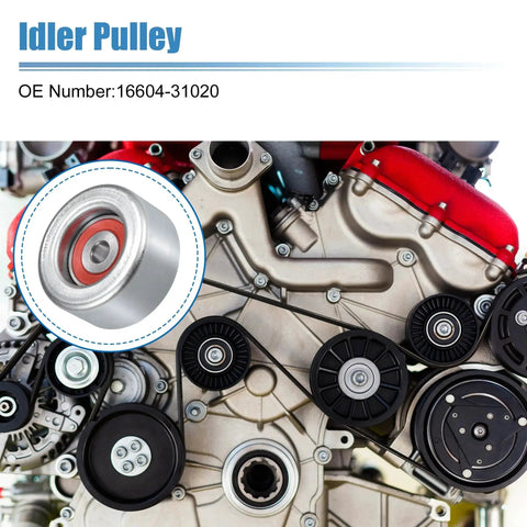 2 Pack Drive Belt Idler Pulley Replacement For Lexus And Toyota Vehicles shown on engine with pulley close-up