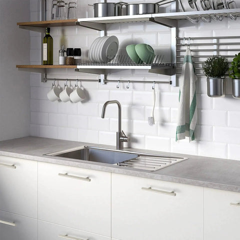 Modern kitchen with 30 Pack Brushed Nickel Cabinet Pulls 7-3/8 Inch Total Length 1/2 Inch Diameter 5 Inch Center to Center for Kitchen Cabinets and Drawers