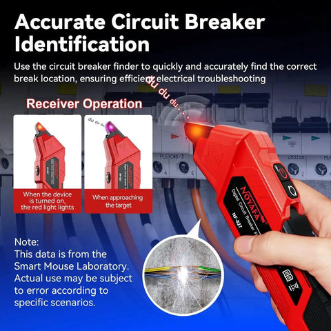 Circuit Breaker Finder Kit With GFCI Outlet Tester And 3 Accessories For 90-120V AC Systems in action identifying breaker