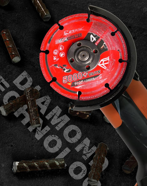 Diamond Cut Off Wheel For Metal 4 And A Half Inch By Seven Eighth Inch Dry Cutting Rebar Steel Iron INOX EZARC Diamond Technology