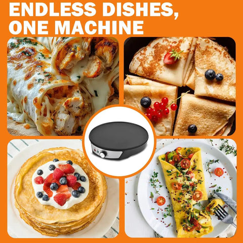 12 Inch Electric Crepe Maker With Nonstick Surface, Adjustable Temperature Control, Led Indicator Lights, Spreader And Spatula Included, Great For Crepes, Pancakes, Tortillas, Dosa And More