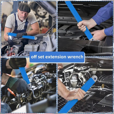 Dirciky blue 15-inch offset extension wrench with 1/2, 1/4 and 3/8 inch square drive adapters for automotive repair.