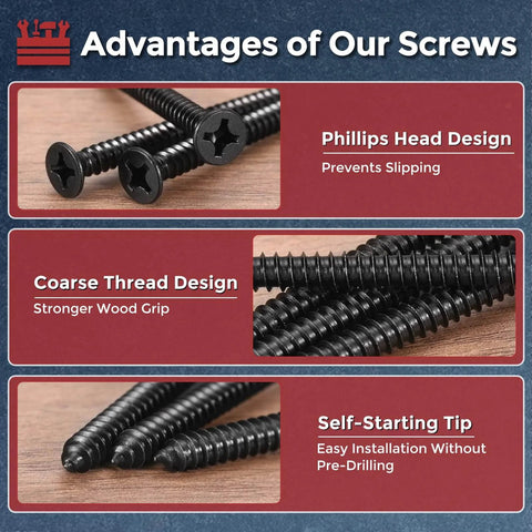 Close-up of 200 Piece Phillips Flat Head Wood Screws 4x30mm Carbon Steel Countersunk Self Tapping for Furniture Assembly