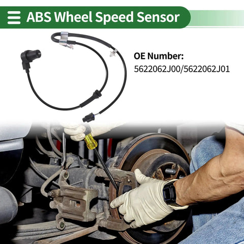 ABS wheel speed sensor, front left for Suzuki Swift 2005-2015 (1 pc); black cable with connector near brake rotor