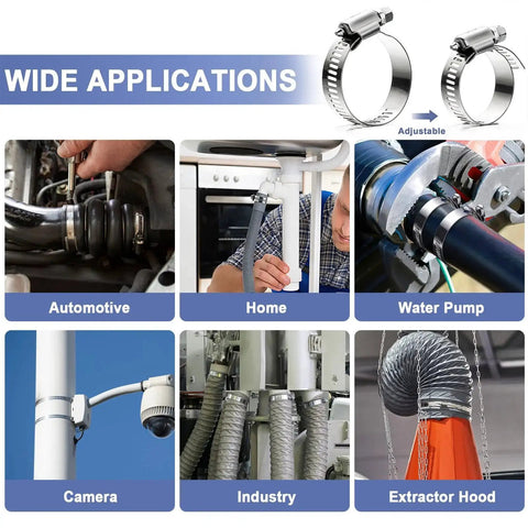 DIY Stainless Steel Hose Clamp Kit with 50 ft metal strap roll and 24 fasteners for fuel lines, plumbing, automotive, ducting applications