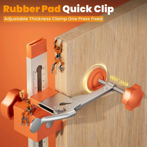Adjustable Drawer Slide Jig With Toggle Clamp And Magnetic Arm For Precision Cabinet Installations, front view on wood surface