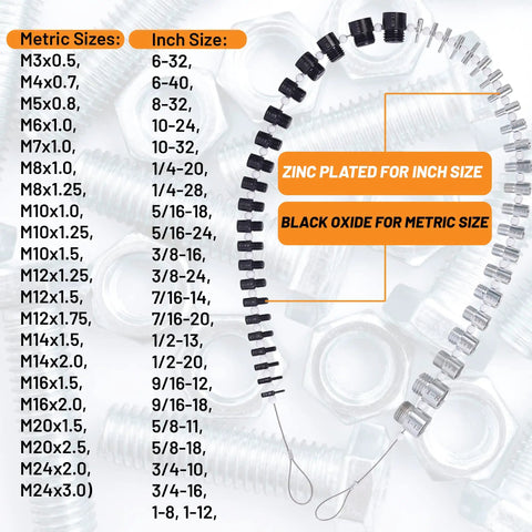Nut And Bolt Thread Checker High Speed Steel Gauge For Standard And Metric Complete SAE Male Female Gauge With Precise Measurements For Shop Pros Mechanics Builders And Engineers Stalye, showing size markings for metric and inch measurements.