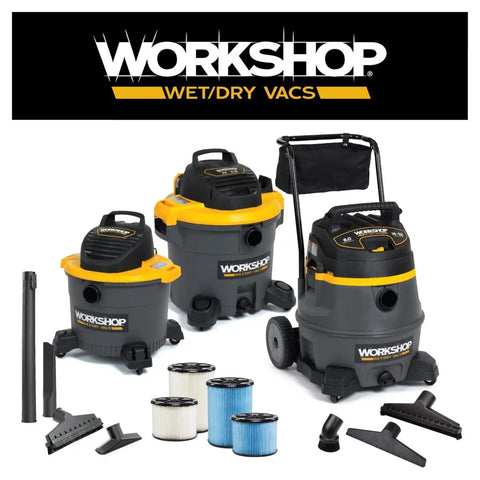 Workshop wet/dry vacuums with accessories including nozzles and filters