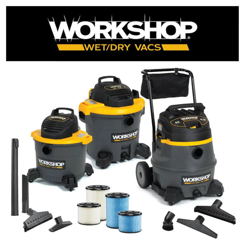 Workshop wet/dry vacuums with various attachments, including Locking One Seven Eighths Inch Vacuum Hose Seven Feet Long For Wet Dry Shop Vacuums Replacement Attachment With Quick Release Tab For Easy Detach And Storage Durable Heavy Duty Construction