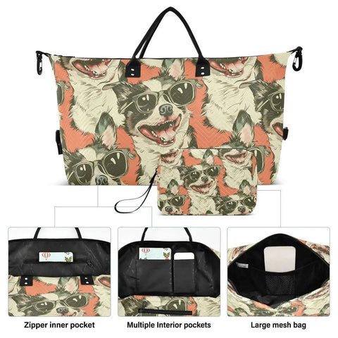 Dope Cool Dog Wear Sunglasses Travel Duffel Bag Gym Bag Sports Tote Weekender Overnight Bag For Women And Men Durable Polyester Carryall