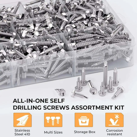 Heavy Duty Self Tapping Screws For Metal In 410 Stainless Steel Self Drilling Hex Head Sheet Metal Screws Assortment Kit